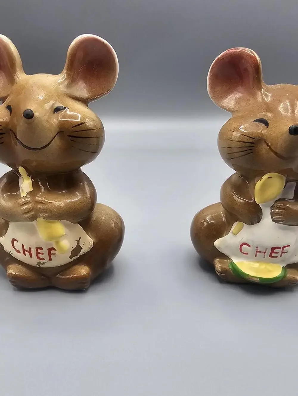 Vintage Kitsch Ceramic Chef Mouse Salt and Pepper Shakers